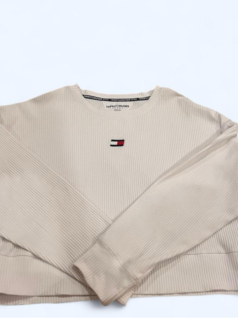 Tommy Hilfiger Beige Ribbed Crewneck Sweater